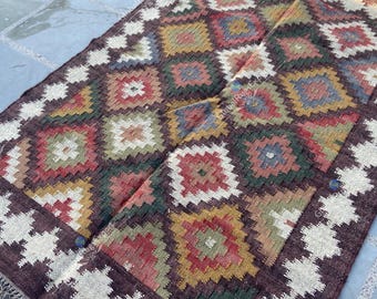 Wool Jute Rug Kilim Area Rug Handmade Kilim Runner Rug Boho Hallway Rug Vintage Kitchen Rug Outdoor Handwoven Wool Rug Custom Size Rug 4x6