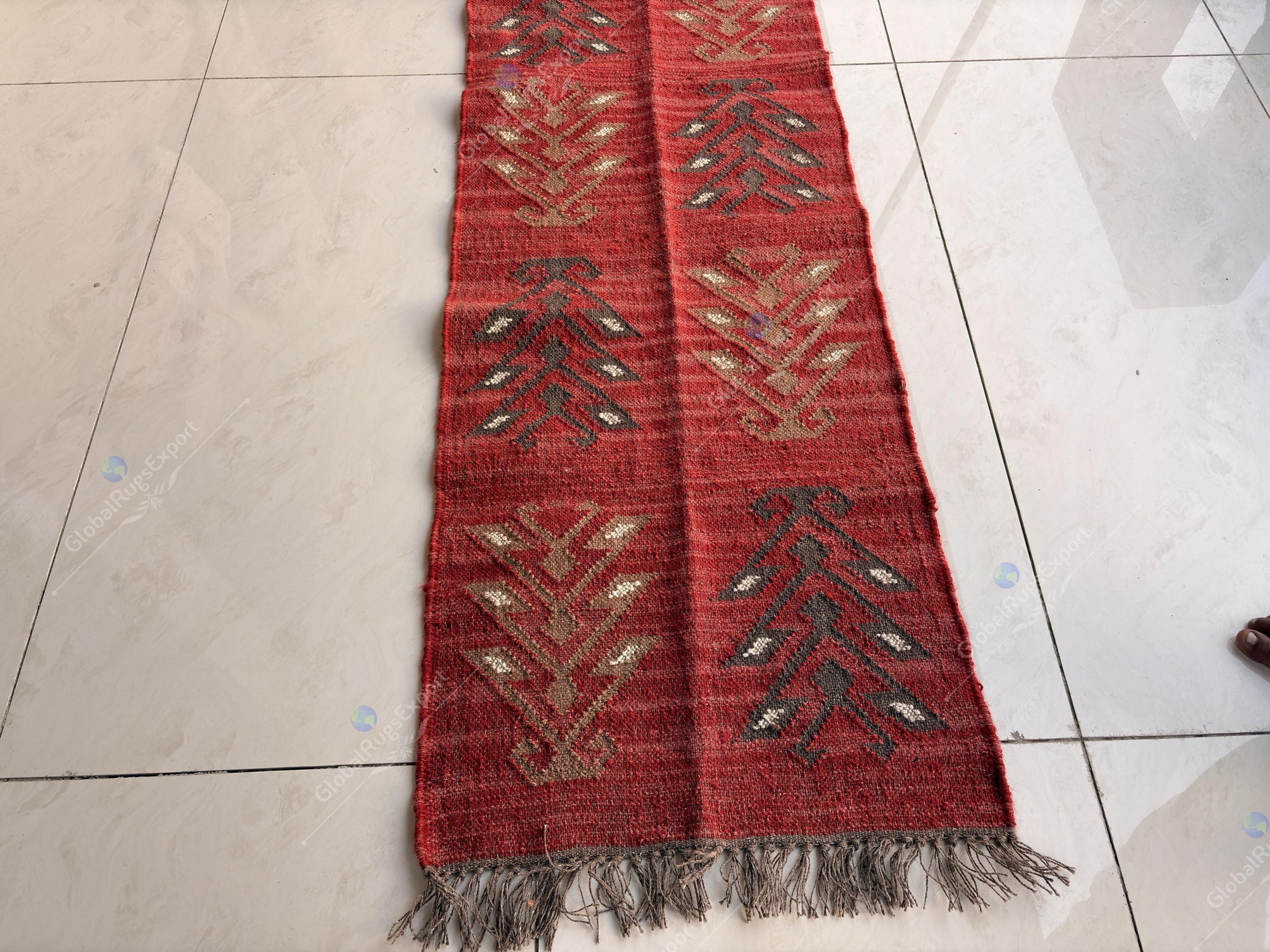 Red Runner Kitchen Rug Multi Sizes Runner Rug for Stairs | Handwoven Geometric Indian Kilim ...