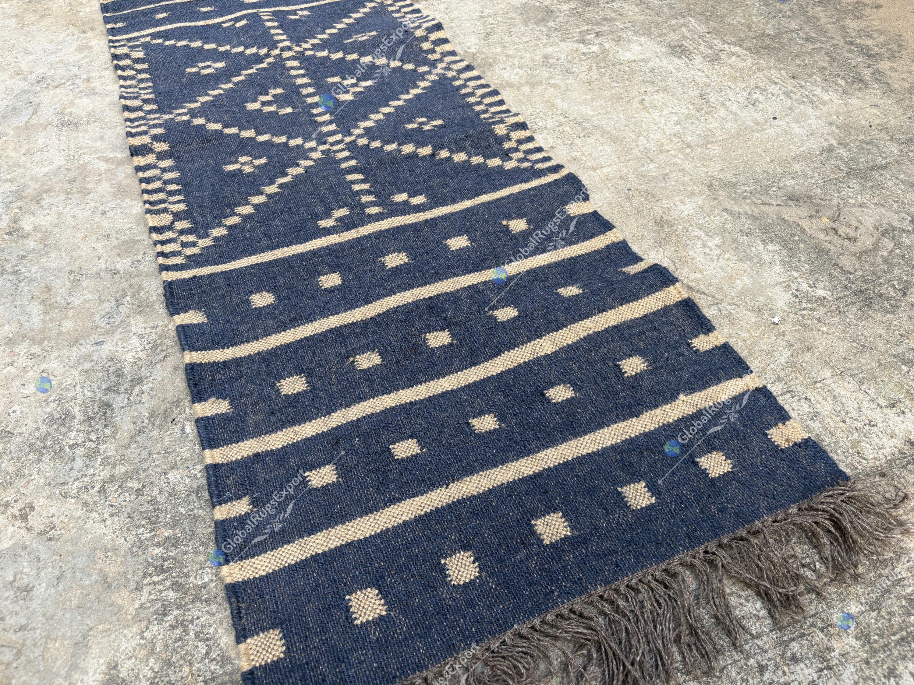 Handwoven Wool Jute Kilim Rug – Bohemian Geometric Area Rug, Tribal ...