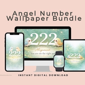 222 Angel Number Wallpaper Bundle, Spiritual Alignment Celestial Birds (Digital Download)