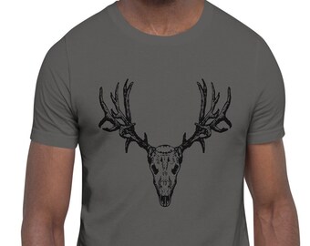 Camiseta unisex con diseño de calavera de ciervo, camisa de cazador de ciervos para hombre