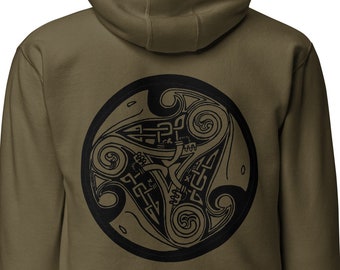 Celtic Raven Soft Thick Unisex Hoodie, Triple Raven Triskelion, Front and Back Design