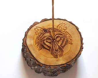 Celtic Wolf Wooden Incense Holder, Handmade Incense Stick Burner, Home Meditation Practice