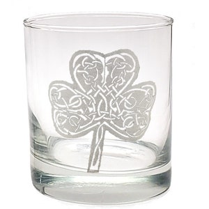 Irish Shamrock Engraved Whiskey Glass, 10oz - Free Personalized Engraving, Celtic Gift for Him