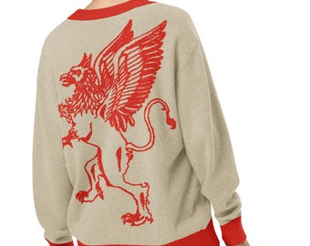 Roter Greif Gestrickte Cardigan, Gestrickte Fantasy Kreatur Pullover