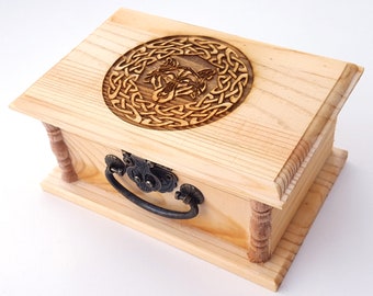 Celtic Wolf Wooden Box, Free Custom Name Engraving