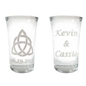 Celtic Trinity Knot Shot Glass Wedding Favors, Free Personalized Engraving, Triquetra Design