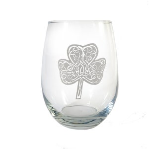 Irish Shamrock Clear Stemless Wine  Glass - Free Personalized Engraving