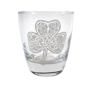 Irish Shamrock Lowball Rocks Glass 10oz - Free Personalized Engraving, Celtic Decor,