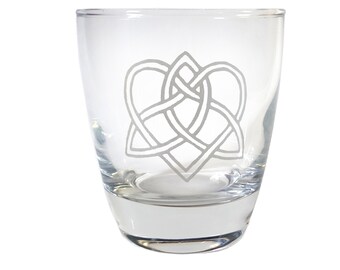Vaso de whisky celta de 10 oz con forma de nudo de amor transparente - Grabado personalizado gratuito