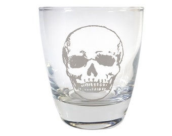 Skull Lowball Rocks Glass 10 oz: Free Personalization, Gothic Decor