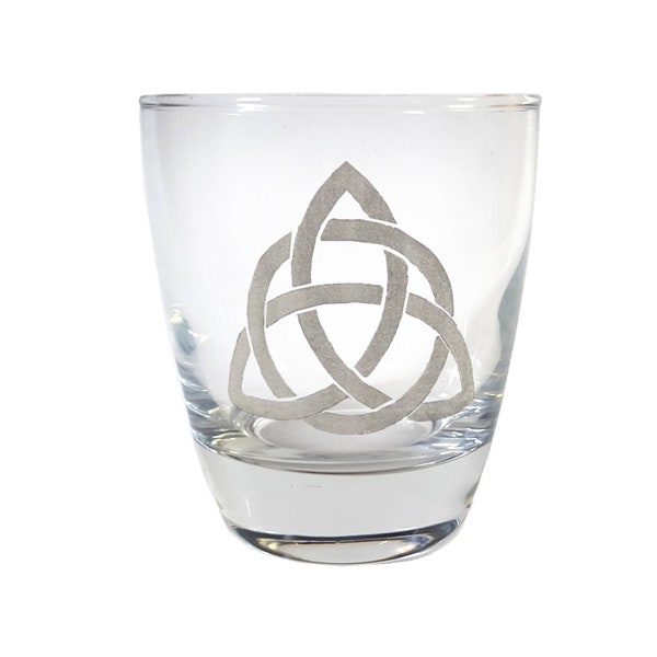 Trinity Celtic Knot Clear Lowball Rocks Glass 10oz - Free Personalized Engraving, Celtic Decor