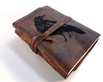 Raven Leather Journal, Free Personalization 5" x 7" Blank Buffalo Leather Journal With Unlined Paper