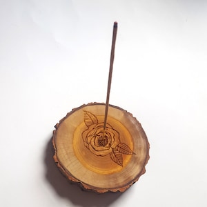 Rose Design Wooden Incense Holder, Handmade Incense Stick Burner, Home Meditation Practice
