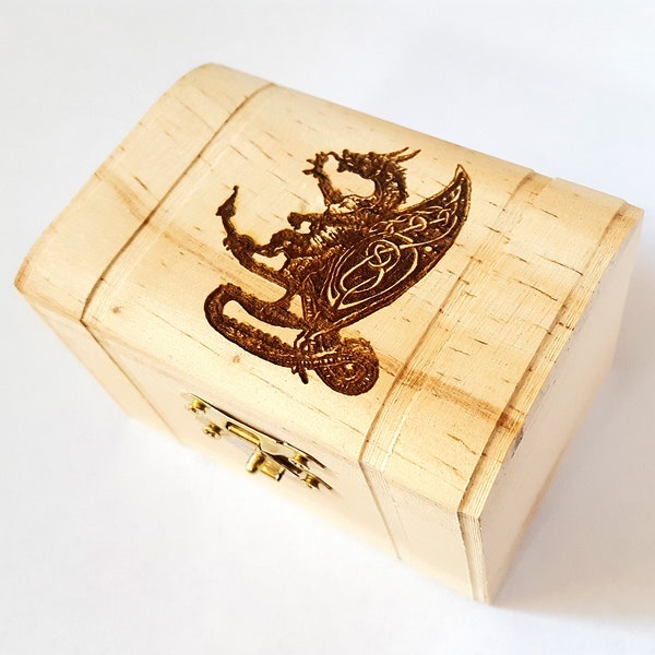 Celtic Dragon Small Wooden Box, Decorative Latched Gift Box