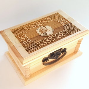 Celestial Wolf Celtic Knot Latched Wooden Box : Free Engraved Personalization