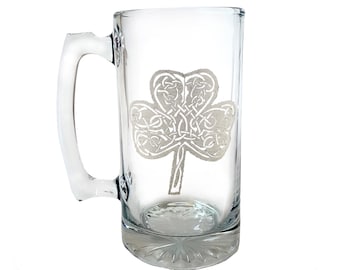 Jarra de cerveza Celtic Clover de 780 ml (27 oz) - Grabado personalizado gratis, jarra de cerveza con trébol irlandés