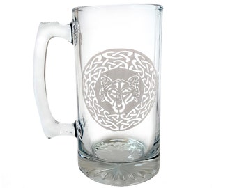 Jarra de cerveza Celtic Wolf de 780 ml: grabado personalizado gratis, regalo a medida para amantes de los lobos.