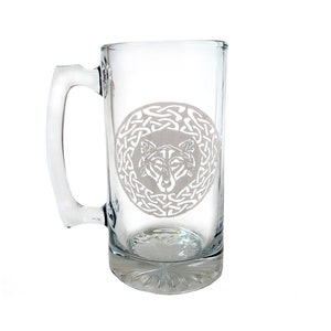 Jarra de cerveza Celtic Wolf de 780 ml: grabado personalizado gratis, regalo a medida para amantes de los lobos.