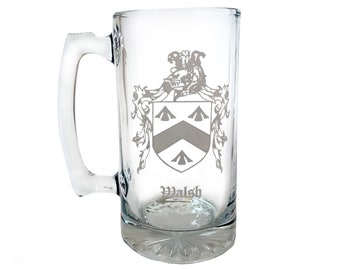 Benutzerdefinierte Familienwappen Glaskrug, gravierter Wappen großer Bierkrug
