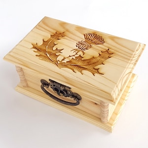 Scottish Thistle Latched Wooden Box : Free Engraved Personalization