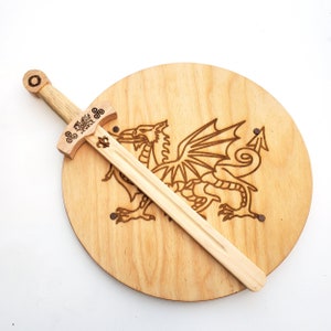 Dragon Wooden Sword and Shield, Free Name Engraving, Hardwood Practice Swordplay Set