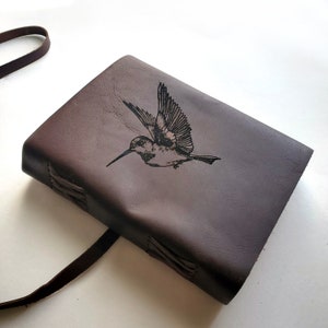 Journal en cuir colibri, personnalisation gratuite 5 x 7 po. Journal d'observation des oiseaux personnalisé avec papier non ligné