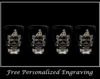 Free Personalized Engraving Irish Glass Celtic Decor Martin Irish Family Coat of Arms Shot Glass 2oz Set of 6