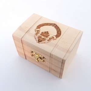 Irish Claddagh Small Latched Wooden Box, Free Engraved Personalization