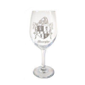 Murphy Family Coat of Arms Clear Wine Glass 18oz - Free Personalized Engraving