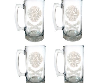 Celtic Skull and Crossbones Pirate Beer Stein Set of 4 - Free Personalized Engraving