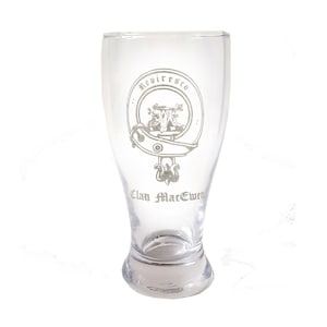 MacEwen Scottish Clan Crest Pint Glass - Free Personalized Engraving, Family Crest