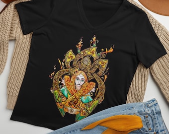 Brigid Keltische irische Göttin Frauen Relaxed Fit T-Shirt mit V-Ausschnitt