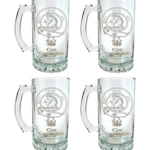 Clan Cunningham Scottish Crest Stein Set of 4: Free Shipping & Personalized Engraving