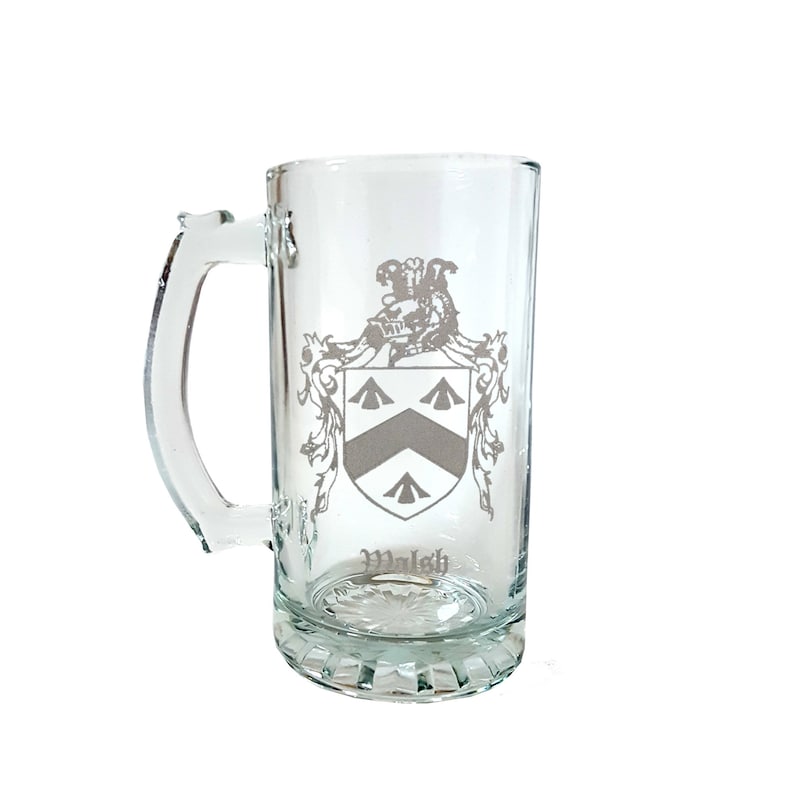 Custom Family Crest Glass Stein 16oz Engraved Coat of Arms Etsy