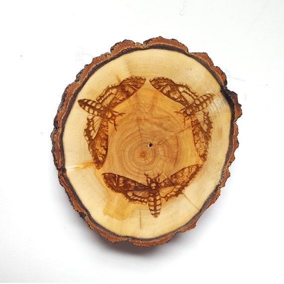 Deaths Head Moth Wooden Incense Holder, Handmade Incense Stick Burner, Witchy Gothic Home Decor