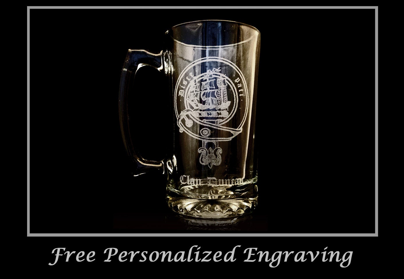 Free Shipping & Personalized Engraving Duncan Scottish Clan Crest 16oz Beer Stein 