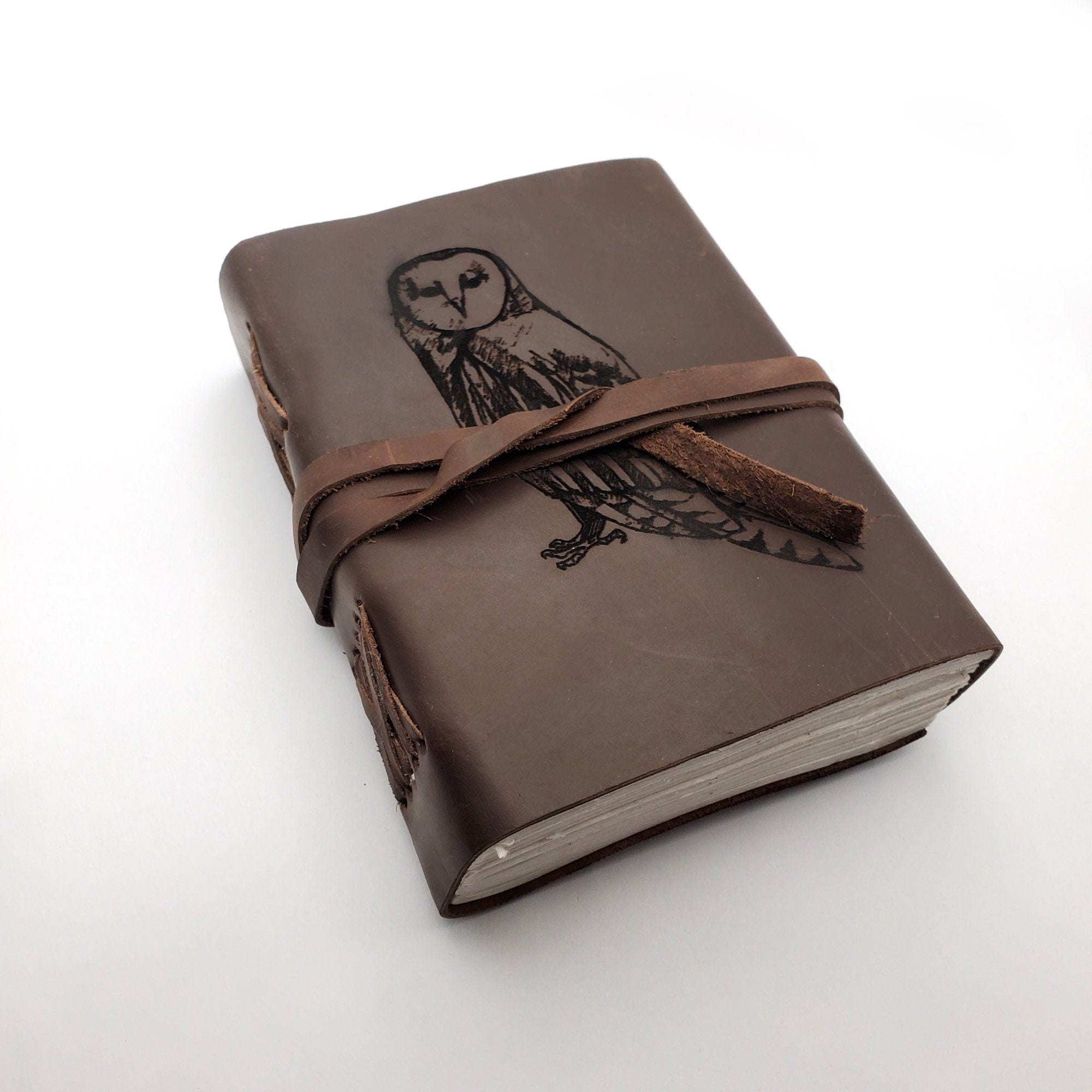 Owl Leather Journal, Free Personalization 5" x 7" Blank Buffalo Leather Journal With Choic