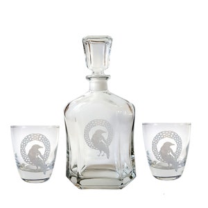 Celtic Raven Glass Decanter & Rocks Glass Set Darmowy spersonalizowany grawer