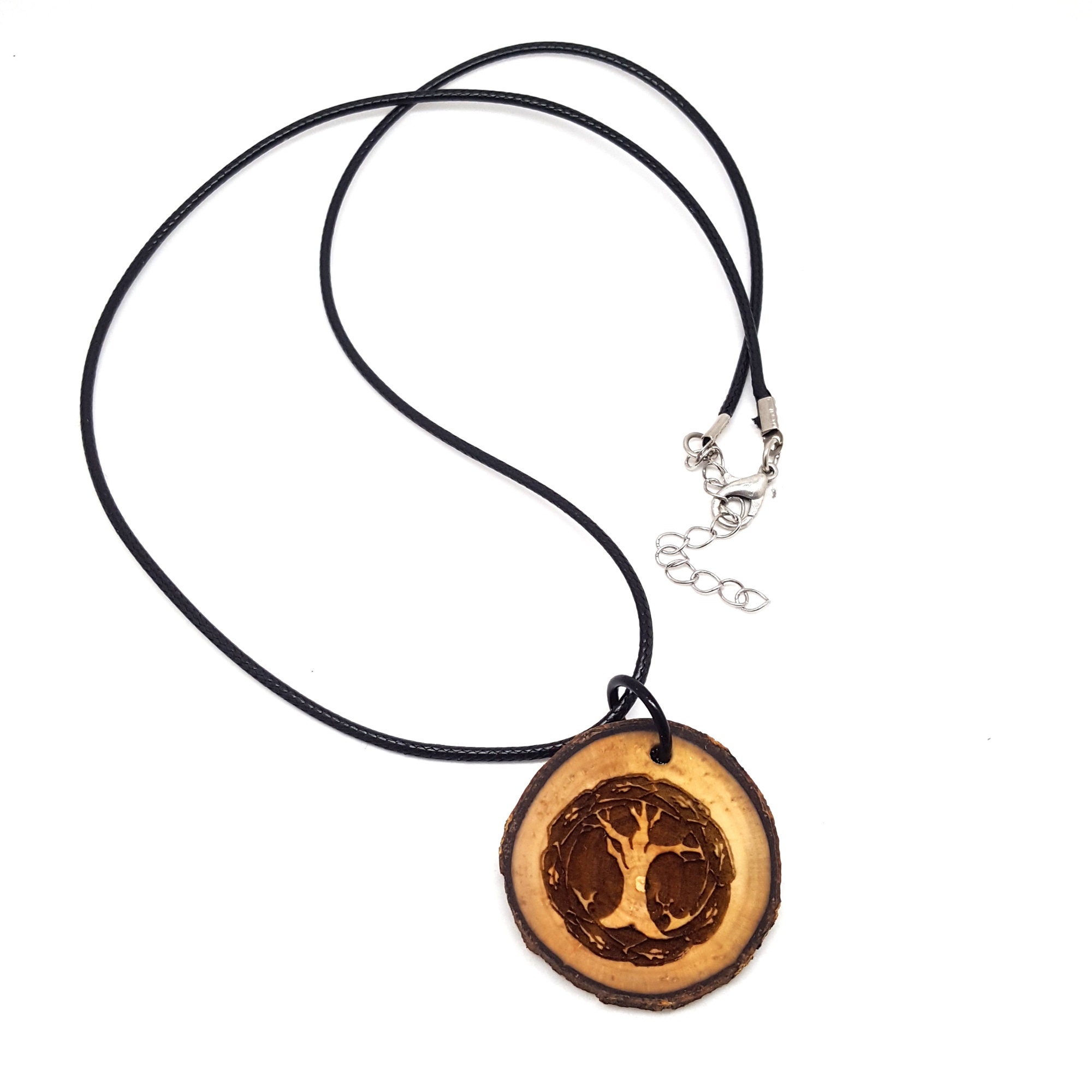 Tree of Life Wooden Pendant Necklace, Engraved