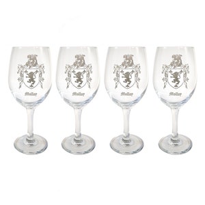 Molloy Family Coat of Arms Clear Wine Glass 18oz Set of 4- Free Personalized Engraving
