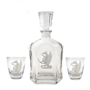 Celtic Dragon Glass Decanter & Rocks Glass Set Darmowy spersonalizowany grawer