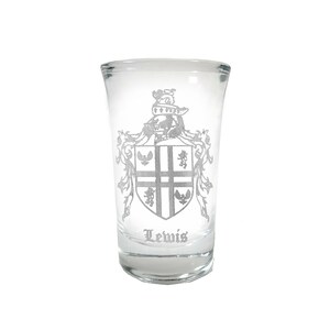 Lewis English Family Coat of Arms Shot Glass 1.5oz - Free Personalized Engraving