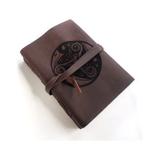 Celtic Triple Raven Design Leather Journal, Free Personalization 5&quot; x 7&quot; Buffalo Leather Journal With Choice of Lined or Unlined Paper