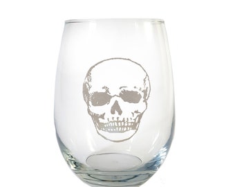 Anatomical Skull Stemless Wine Glass Halloween Decor: Free Personalization