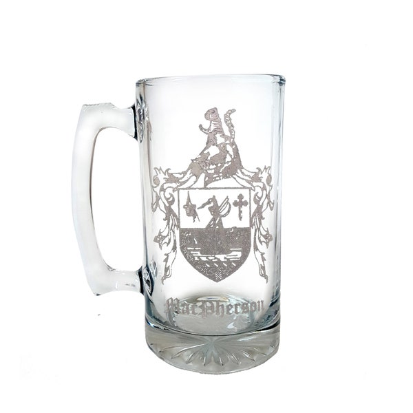Clan MacPherson Scottish Coat of Arms Stein: Free Shipping & Personalized Engraving