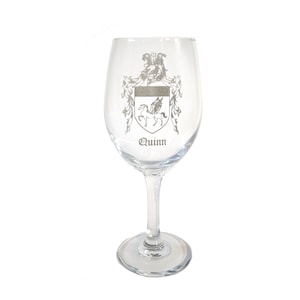 Quinn Irish Coat of Arms Clear Wine Glass 18oz - Free Personalized Engraving
