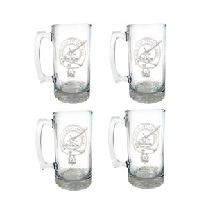 クラン・マクミラン スコットランド紋章スタイン 4 個セット: 送料無料 & パーソナライズ彫刻