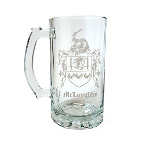 McLoughlin Irish Family Coat of Arms 26oz Beer Stein: Free Personalized Engraving