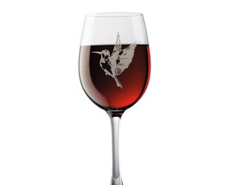 Hummingbird Clear Wine Glass, 18 oz, Engraved Personalization Included, Ruby-Throated Hummingbird